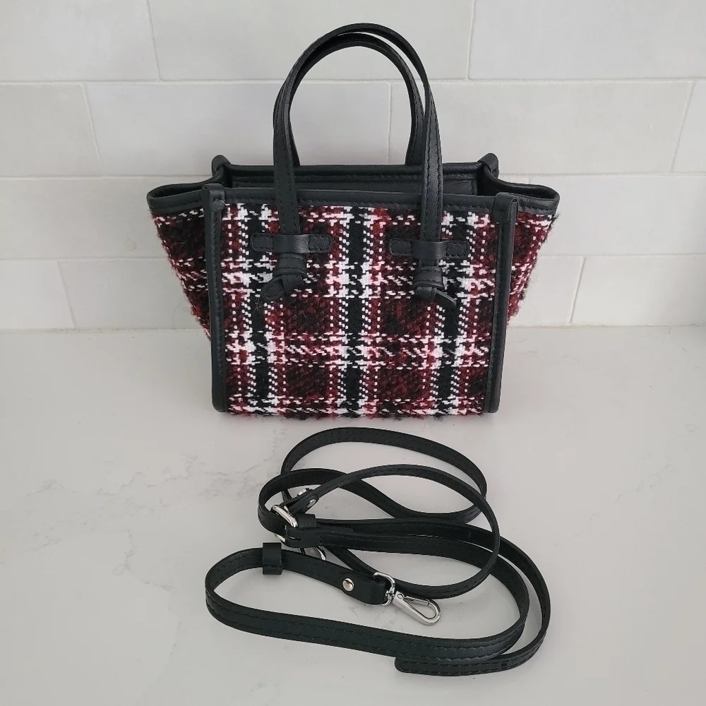 Gianni Chiarini Miss Marcella Mini Tweed Plaid Tote Satchel Purse Bag Red Black - Picture 6 of 10